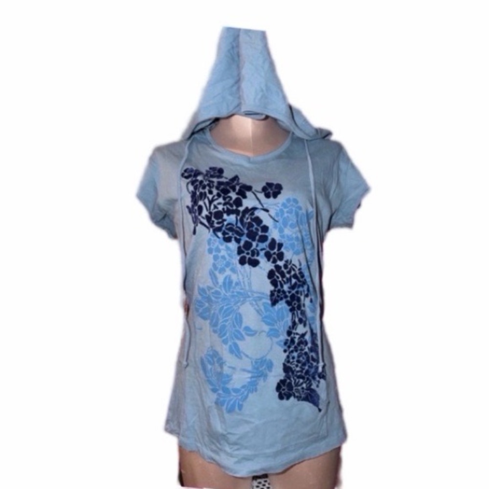Y2K Blue Floral Women's Hooded Top